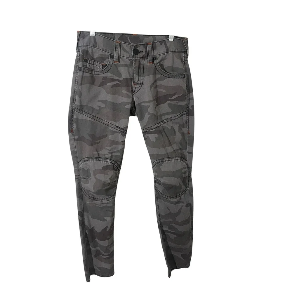 True Religion Camo Moto Jeans Slim 30 Gray Excellent Biker Streetwear Skater